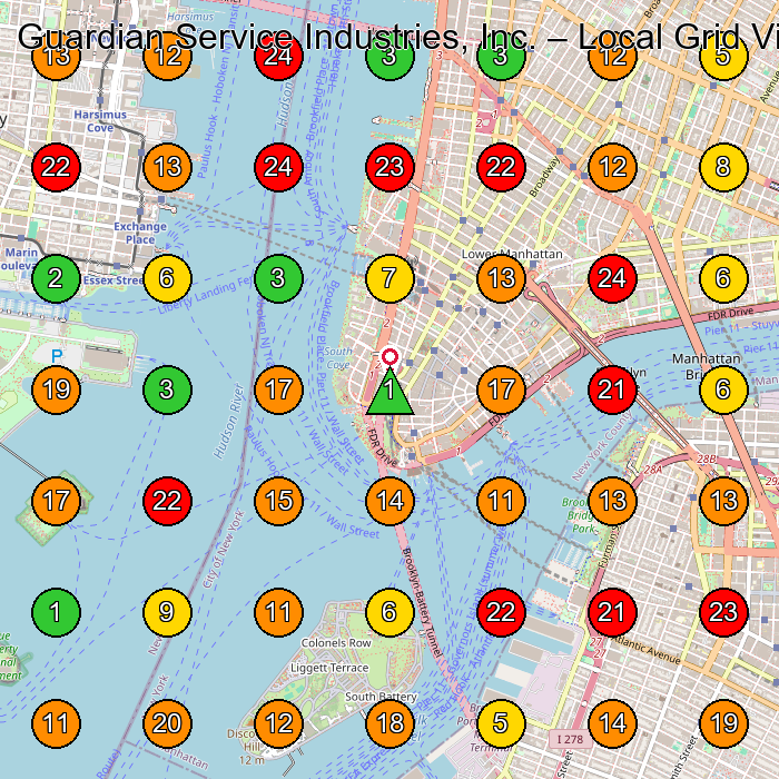Guardian Service Industries, Inc. Janitorial Service GeoGrid ranking map for New York NY